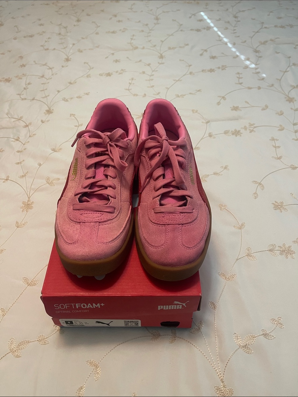 Puma Women’s Pink Suede Sneakers with Gum Sole